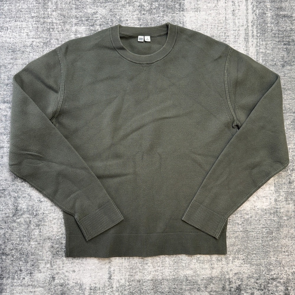 Uniqlo Sweater Adult Small Green Cotton Nylon Knit Crewneck Stretch Minimalist